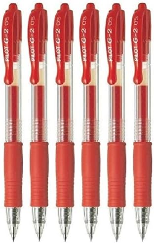 Pilot G2 Red Retractable Rollerball Pen Pens Extra Fine Gel Ink Refillable 0.5mm Nib Tip 0.3mm Line G2-5 (Pack Of 6) Pilot