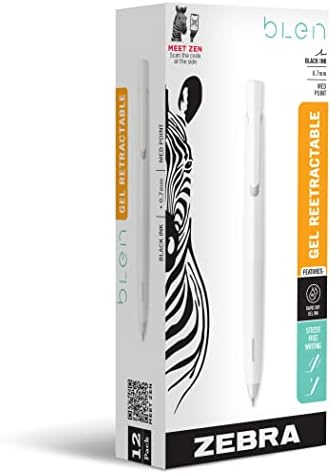 Zebra Pen bLen Retractable Gel Pen, White Barrel, Medium Point, 0.7mm, Black Ink, 12-Pack (41400) Zebra Pen