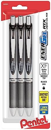 Pentel EnerGel RTX Retractable Liquid Gel Pen, (0.3mm) Needle Tip, Extra Fine Line, Assorted Ink, 3-Pk (BLN73BP3M) Pentel