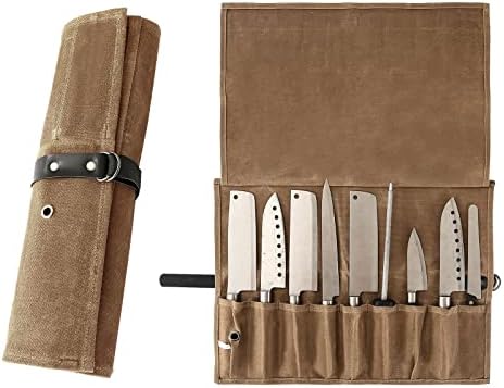 Chef Knife Roll Bag, 9 Pockets Canvas Knife Case, Knife Bag, Knife Wrap Wallet, Cutlery Knife Pouch Holders Protectors for Chef Knives Kitchen Utensils, Tool Roll (Army Green) Qchengsan