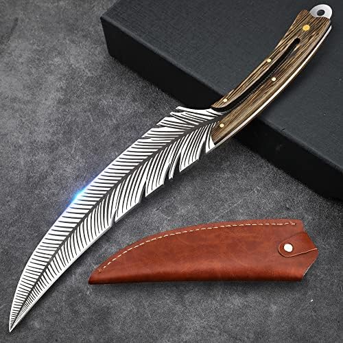 Professional Knife, Sharp Feather Boning Knife Hand Forged Knife High Carbon Steel Chef Knife Boning knife for Meat Cutting Cooking Knife with Sheath for Kitchen Outdoor Camping Veisky