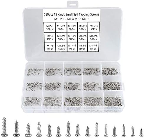 750pcs Black Tiny Screws for Electronics, M1, M1.2, M1.4, M1.5, M1.7 Very Small Phillips Pan Head Self Tapping Screws, Micro Wood Screws, Mini Electronic Screws Assortment Kit-Carbon Steel HanTof