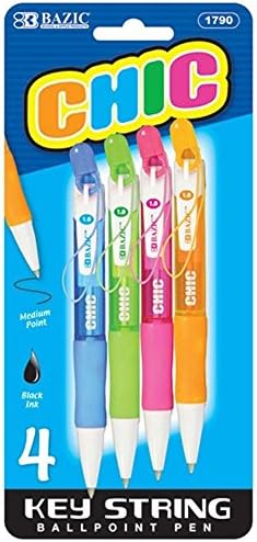 BAZIC Chic Mini Retractable Pen w/ Detachable Key String (4/Pack) Bazic Products