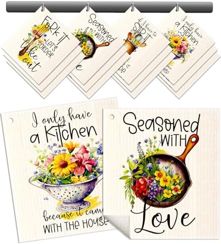 Kitchen Swedish Dishcloths 12 Pack Reusable Swedish Cloths for Washing Dishes Absorbent Fast Drying Cleaning Swedish Sponge Cute Pattern Decorate Washable Swedish Towels, Fruit Flower Miss Adola