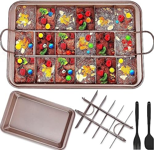 Brownie Pan with Dividers, Non Stick Brownie Baking Pan, 18 Pre-slice Carbon Steel Bakeware Tray with Grips for Oven Baking Bread, Square Mold Tray Brownie Pan for Baking Cake Biscuit Muffin, 12X8X2'' ElvesHome