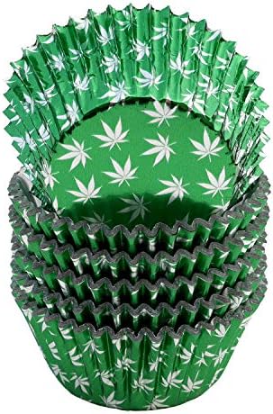 Green Foil Cupcake Liner with Marijuana Leaf Design PJ Bold