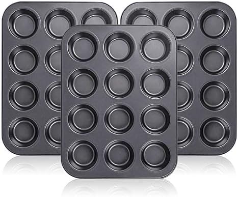 Kingrol 12-Cup Muffin & Cupcake Pans, Set of 3 Baking Pans, Non-stick Bakeware, 1.1" Deep Kingrol