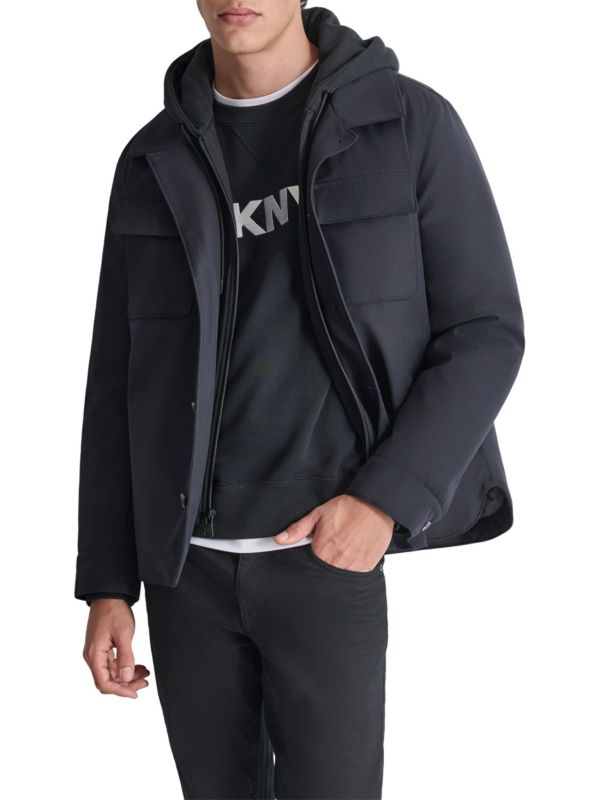 Пуховик-рубашка DKNY с detachable капюшоном и карманами на груди DKNY