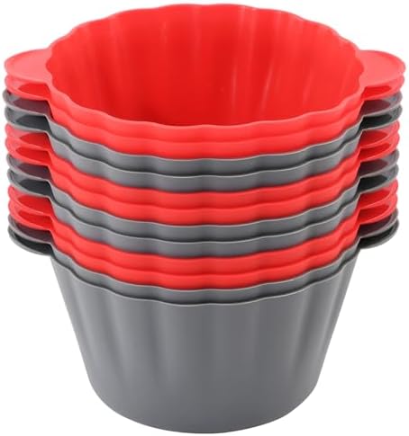 12 Pack Reusable Non-stick Large Silicone Baking Cups, 3.54 Inch Jumbo Silicone Cupcake Liners, Cake Molds with Handles, Large Silicone Muffin cups, Red and Gray Mirenlife