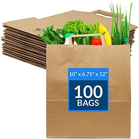 Reli. Kraft Paper Bags w/Handles (100 Pcs, Bulk) (Large 10"x6.75"x12") Brown Paper To Go/Take Out/Restaurant/Bags with Handles, Shopping Bags, Retail Bags, Gift Bags; 25% larger than 10"x5"x13" Reli.