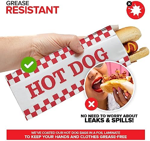 Stock Your Home Hot Dog Wrappers Foil Laminated Paper (100 Pack) Grease Resistant Red Checkered Hot Dog Sleeves Foil, Bulk Hot Dog Bags for Carnival Themed Party, Food Cart, Concession Stand Stock Your Home