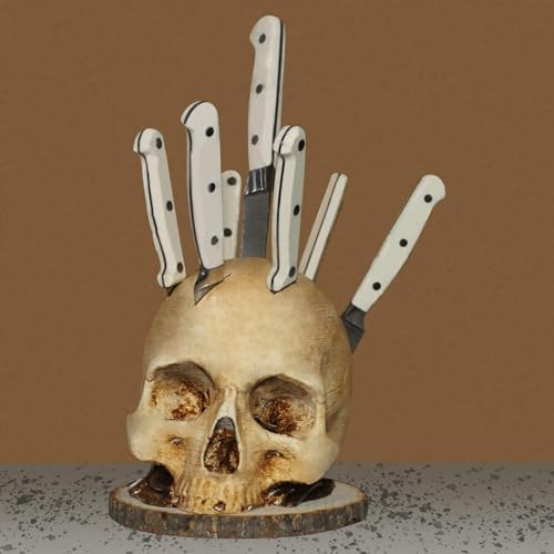 CAREEN Skull Knife Holder for Kitchen, Skeleton Knife Stand, Horror Kitchen Storage Head Rack Kitchen Fruit Storage Rack Decoration, Scary Party Fruit Storage Rack Decoration, 15CM/5.9IN, Beige CAREEN