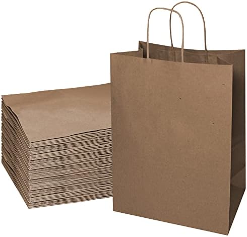 EcoQuality 18x7x19 inches - 50pcs - X-Large Brown Kraft Paper Bags with Handles, Shopping, Gift Bags, Party, Merchandise, Lunch Bags, Grocery Bags EcoQuality