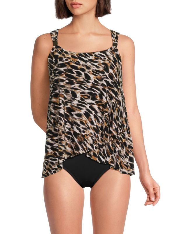 Топ танкини сAnimal Print Miraclesuit с встроенным бюстгальтером и округлым вырезом Miraclesuit