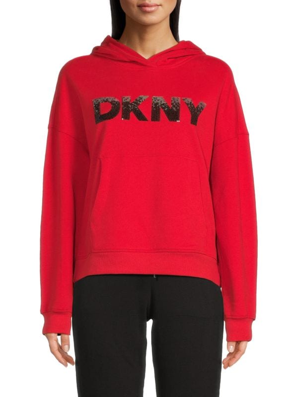 Худи Dkny с логотипом и спущенными плечами, 60% хлопка, 40% полиэстера DKNY