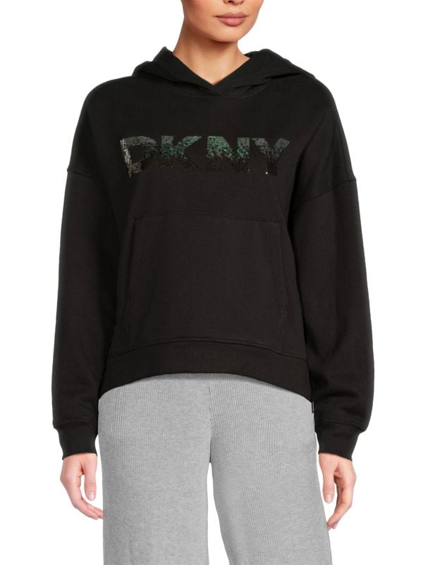 Худи Dkny с логотипом и спущенными плечами, 60% хлопка, 40% полиэстера DKNY