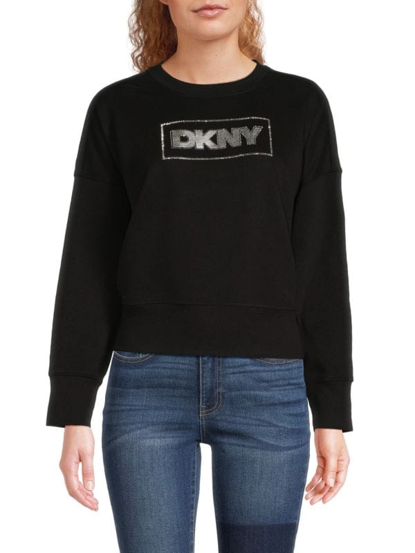 Свитшот с логотипом в блестках Dkny, 60% хлопок/40% полиэстер DKNY