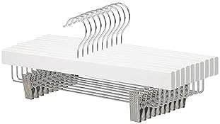 Amazon Basics Durable Wooden Pants and Skirt Hangers with Clips - White, 10-Pack Amazon Basics