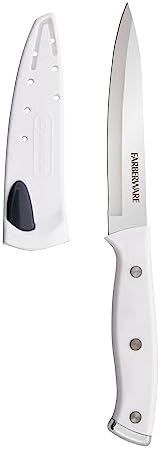 Farberware Edgekeeper Triple Riveted Fine-Edge Utility Self-Sharpening Blade Cover, High Carbon-Stainless Steel Kitchen Ergonomic Handle, Razor-Sharp Knife, 4.5 Inch, White Farberware