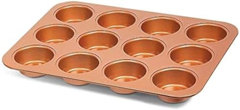 Non Stick Ceramic Coated Copper Muffin Pan 12 Cups Professional Healthy cupcake pans Even Baking, Dishwasher and Oven Safe SMax