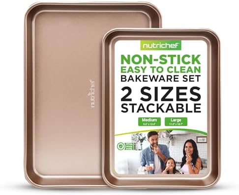 NutriChef Baking Sheet Pan Set, Non-Stick Cookie Sheets for Oven, 2-Piece Premium Large & Medium Size Baking Trays, Stackable & Durable, Black - NC2TRBL.5 NutriChef