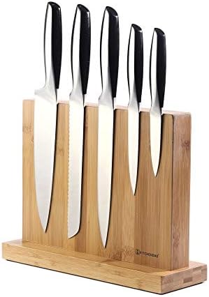 KITCHENDAO Luxury Double Sided Bamboo Magnetic Knife Block Holder without Knives with Enhanced Powerful Magnets, Cutlery Display Stand and Storage Rack Large Capacity, Easy to Reach, Easy to Clean KITCHENDAO