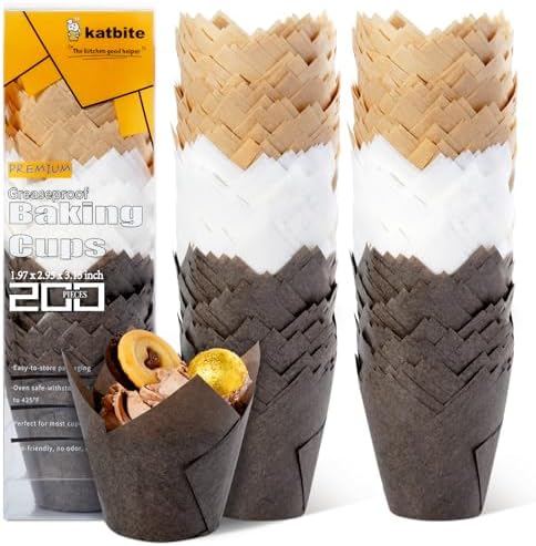 Katbite Tulip Cupcake Liners 200PCS, Muffin Baking Cupcake Liners Holders, Baking Cups, Cupcake Wrapper for Party, Wedding, Birthday, (Nature) Katbite