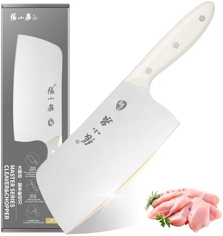 ZHANG XIAO QUAN SINCE 1628 Chinese Meat Cleaver 7.3”, Heavy Duty Chopper Knife 40Cr13 Stainless Steel for Meat Vegetable Chef Knife White ZHANG XIAO QUAN SINCE 1628