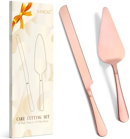 Cake Cutting Set for Wedding - Extended Cake Knife And Server Set Thickened Stainless Steel Cake Cutter and Pie Spatula Great for Birthday Anniversary Christmas Gift Gold 2 Pcs SANEXC