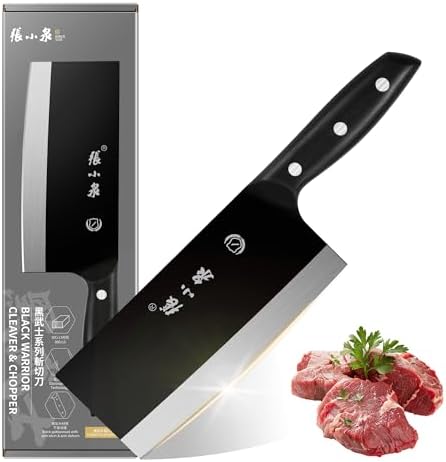 ZHANG XIAO QUAN SINCE 1628 Meat Cleaver, 7.3”Chinese Chopper Slice Knife Chinese Chefs Knife for Meat Vegetable All Black ZHANG XIAO QUAN SINCE 1628