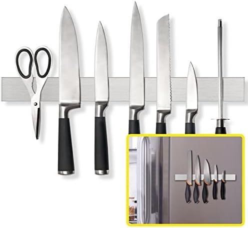 Magnetic Knife Holder for Refrigerator – Enkrio 16 Inch Double Sided Knife Magnetic Strip for Fridge - Stainless Steel No Drill Magnetic Knife Holder - Adhesive Knife Strip Magnet Knife Rack Enkrio