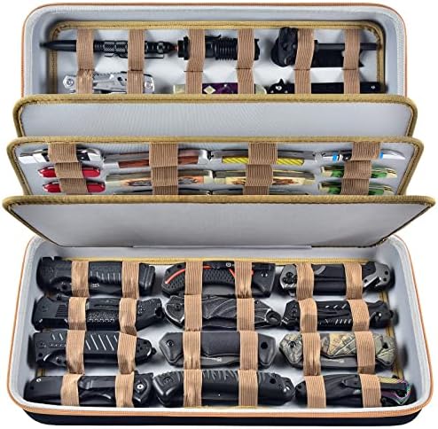 Knife Display Case for 64+ Pocket Knives, Butterfly Knife Storage Box, Folding Knives Organizer Holder, Knives Collection Organized Carrier for Survival, Tactical, Outdoor, EDC Mini Knife (Black) Boobowl