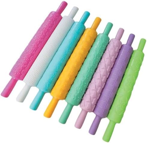 8pcs Colourful Cake Decorating Embossed Rolling Pins,Textured Non-Stick Designs and Patterned,Ideal for Fondant, Pie Crust,Cookie,Pastry,Icing,Clay,Dough Hanyan