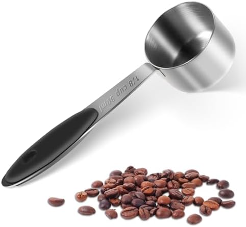 1/8 Cup Measuring Cup (2 Tbsp/30 Ml/30 Cc/1 Oz) Stainless Steel Coffee Scoop with Black Silicone Handle, Single Metal Tablespoon Scoop, Practical Kitchen Gadget for Cooking Ground Coffee Teaaha