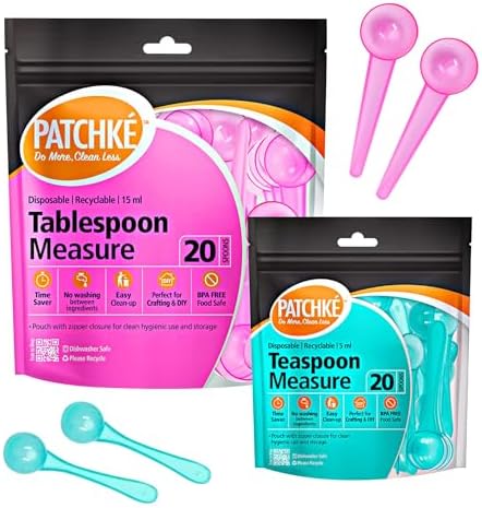 Disposable Measuring Spoons, Fits in Jar, Good for Formula, Coffee, Pet Food Pack of 20-5 ML | 1 Teaspoon And Pack of 20-15 ML | 1 Tablespoon [Total 40 Spoons] PATCHKE