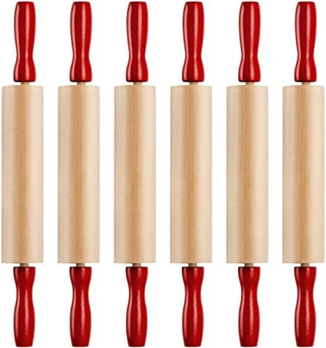 Mini Rolling Pin 7.5 Inch Kids Rolling Pin - (Pack of 6) Set for Play Dough Accessories Small Rolling Pin for Dough - Wood Kids Rolling Pins with Handles for Foods, Accessories Bedwina