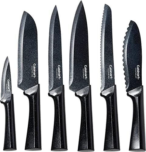 CUISINART Cutlery Knife Set, 12pc Metallic Cutlery Knife Set with Blade Guard , Lightweight, Stainless Steel, Durable & Dishwasher Safe, C55-12PMB,Black Cuisinart