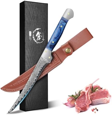 Golden Bird Professional Boning Knife - 5.5 Inch High Carbon Steel Kitchen Knife with Full Tang Handle, Boning Knife for Meat Cutting, Flexible Fillet Knife with Sheath, Christmas Birthday Gift Golden Bird