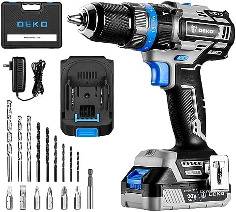 DEKOPRO Hammer Drill 20V Brushless Power Drill Set with Impact Drill,Cordless Drill with Battery and Charger,550 In-lbs,21+3 Torque Setting,1/2'' Keyless Chuck,2-Variable Speed,16pcs Bits Accessories Dekopro