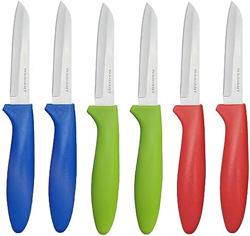 Paring Knife set of 6 PCS, 3.5 Inch Stainless Steel Fruit and Vegetable Knives,Comfortable Handle With Multi-Color Red/Green/Blue WAGIANT