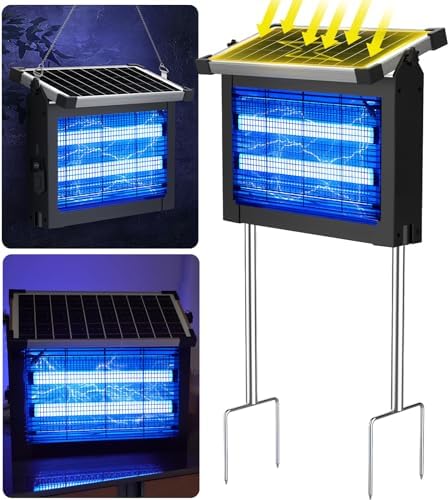 Bug Zapper Outdoor Solar Powered, Zwiran Mosquito Zapper Indoor with 4500V High Powered, Electric Fly Zapper with Extension Cord and Grounding Bracket, Rechargeable Waterproof Mosquito Killer Zwiran