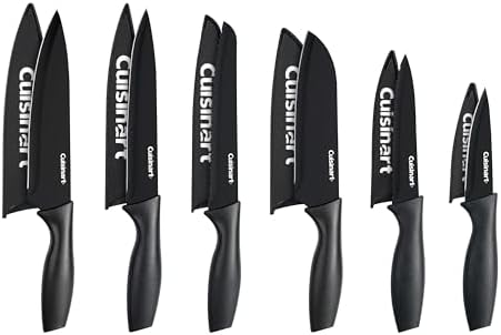 Cuisinart Knife Set, 12pc Ceramic Coated Knife Set with 6 Blades & 6 Blade Guards, Lightweight, Stainless Steel, Durable & Dishwasher Safe (Black) Cuisinart