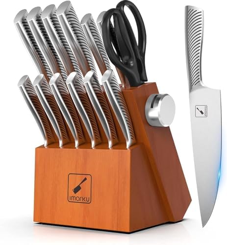 imarku Knife Set - Knife Sets for Kitchen with Block, 14PCS High Carbon Stainless Steel Kitchen Knife Set, Dishwasher Safe Knife Block Set with Ergonomic Handle, Valentine's Day Gifts Imarku