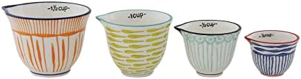 Creative Co-Op Hand Stamped Striped Stoneware Measuring Cups (Set of 4 Sizes/Designs) Creative Co-op