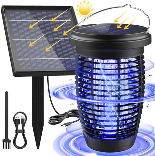 PALONE Solar Bug Zapper 2-in-1 Mosquito Killer Lamp Indoor 4500V Fly Zapper Outdoor Solar Powered with Ground Pole Type-C Rechargeable Insect Fly Trap with UV Light for Home Patio Backyard Camping PALONE