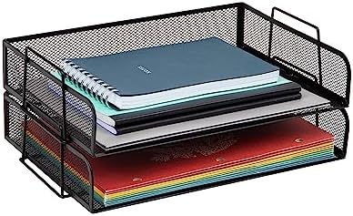 Настольный органайзер для документов, черный, 2 яруса, сетчатый металл, 33,65 см х 24,77 см х 15,87 см Mind Reader