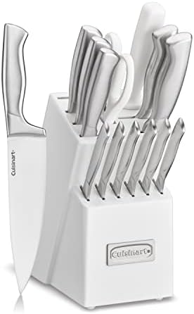 Cuisinart Block Knife Set, 15pc Cutlery Knife Set with Steel Blades for Precise Cutting, Lightweight, Stainless Steel, Durable & Dishwasher Safe, Grey Cuisinart