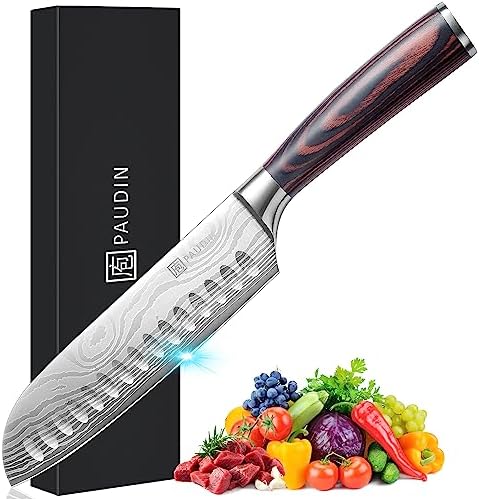 PAUDIN Santoku Knife, 7 Inch Kitchen Knife, Ultra Sharp Knife- Forged High Carbon German Stainless Steel, Professional Chef Knife with Ergonomic Handle, Gifts for Men and Women PAUDIN