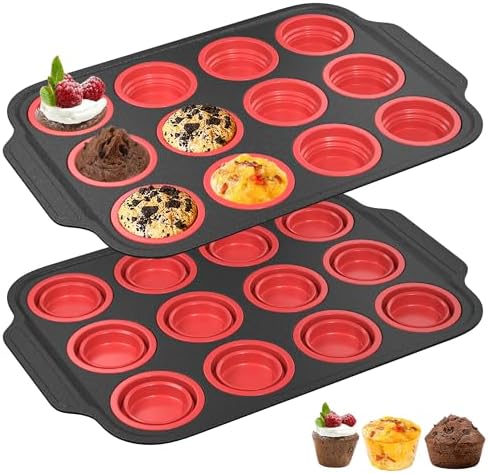 2Pack Non-Stick Silicone Muffin Pan With Steel Frame, 12 Cup Silicone Cupcake Pan, BPA Free Silicone Cupcake Mold, Durable & Easy to Pop Silicone Muffin Tin for Oven Dishwasher Safe SW FUTURE