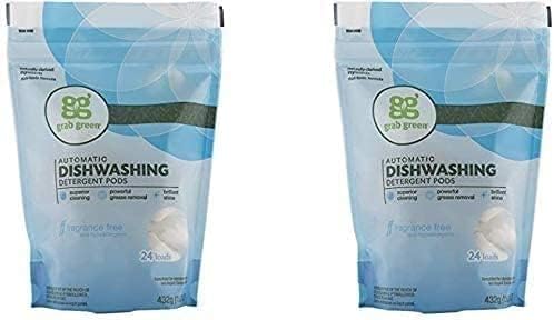 Dishwasher Pods Fragrance Free, 2 Pack By 24 Count Grab Green